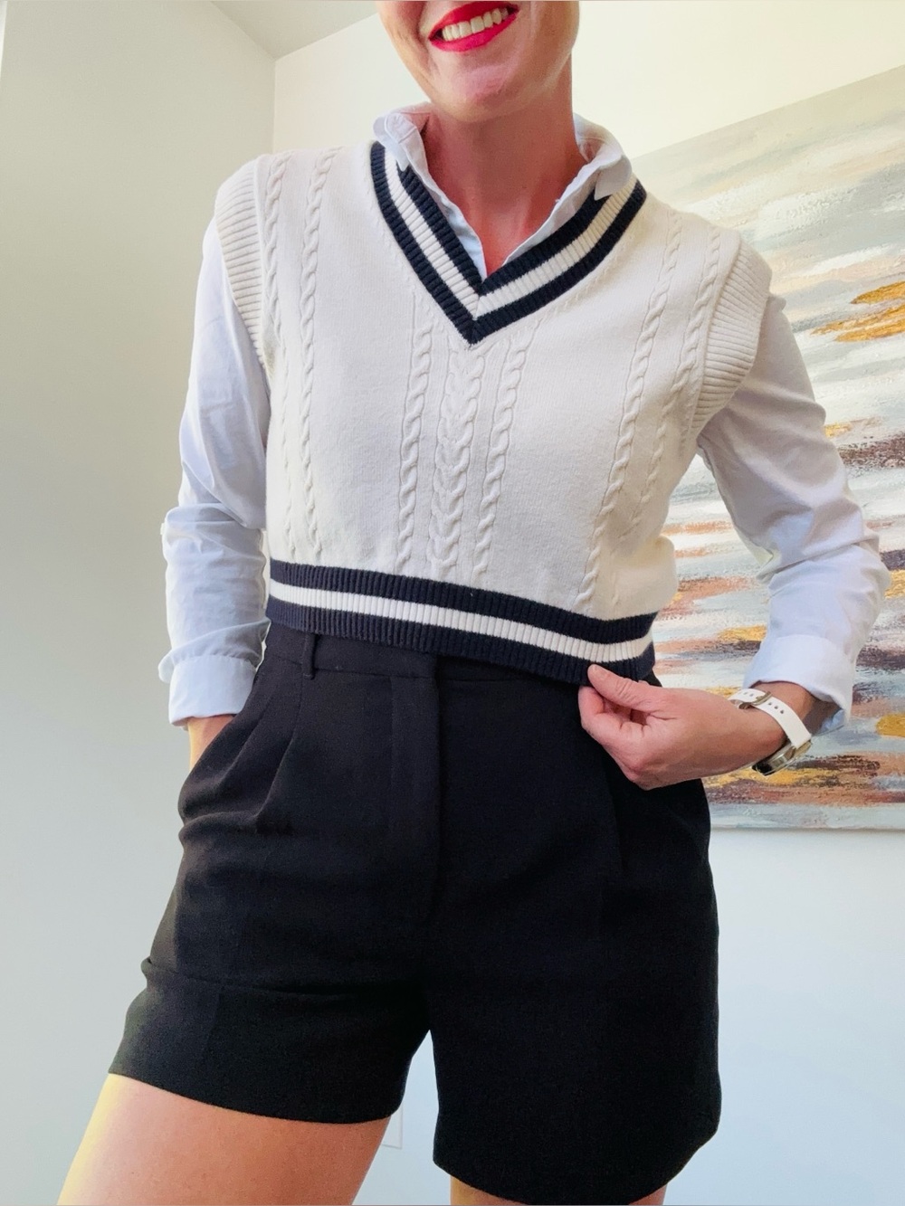 ARITZIA Sunday Best Winston Sweater Vest Cropped V-Neck Varsity Knit Medium - Picture 10 of 10